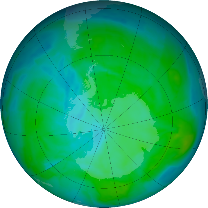 Antarctic ozone map for 07 January 2015